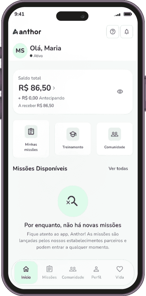 Tela de ganhos no app da Anthor